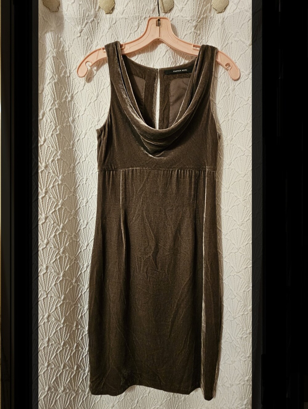 Andrew Marc Sleeveless Velvet Cowl Neck Dress in Brown